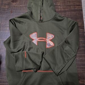 Under Armour Olive Green Hoodie with Orange Camo Logo